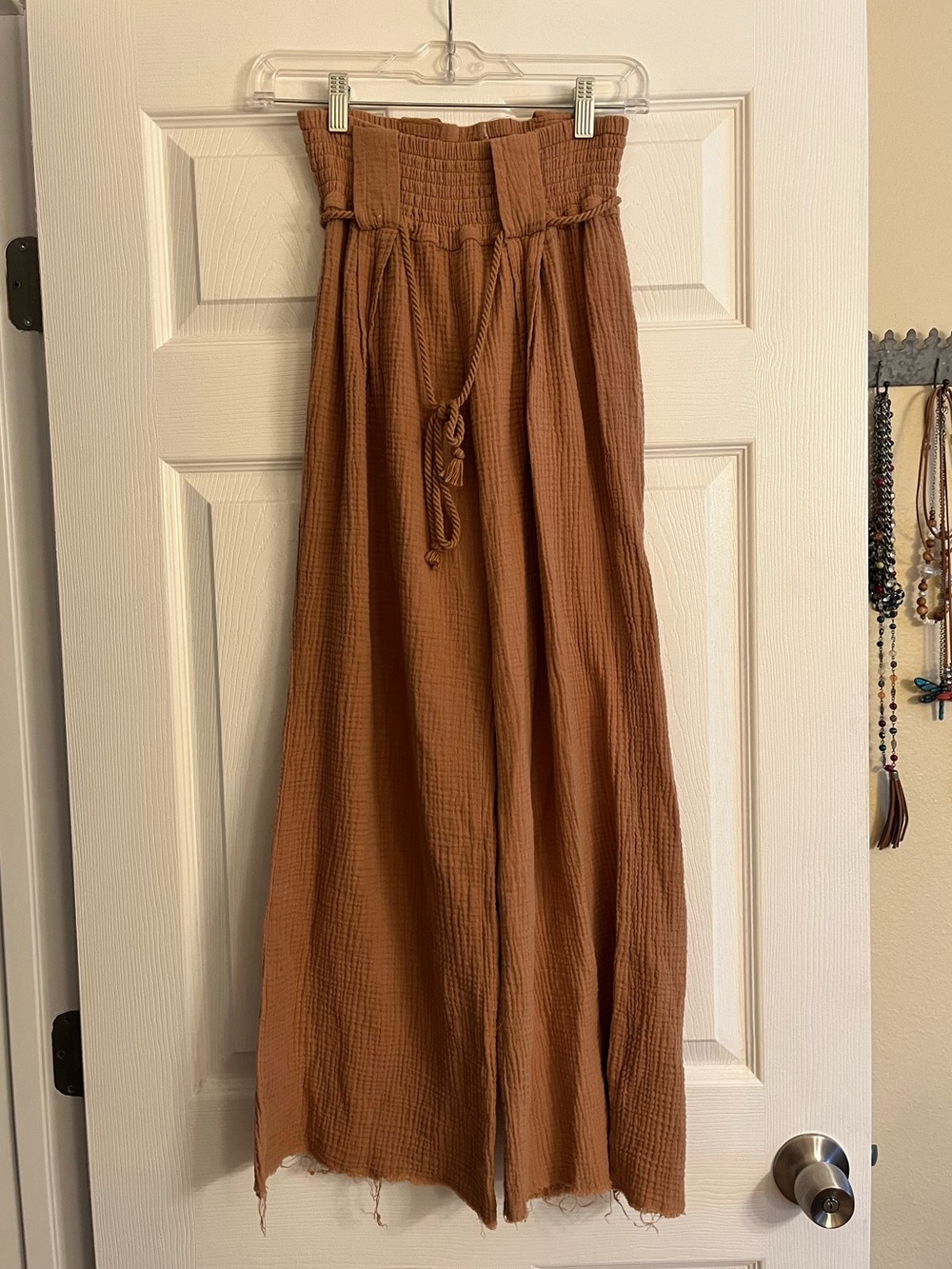 Banjara Gauze Wide Leg Pants in Rust Brown with Paperbag Waist